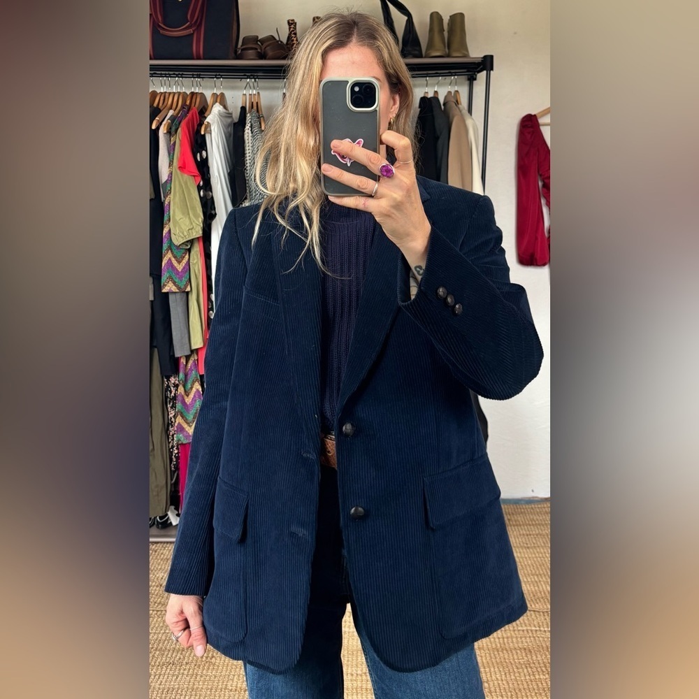 Men’s Vintage Made in Canada Cotton Oversized Navy Blue Corduroy Blazer Jacket - Picture 4 of 12